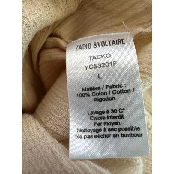 Zadig & Voltair Beige Gauze Henley Top LARGE Crinkle Cotton Designer $158 - Picture 5 of 5